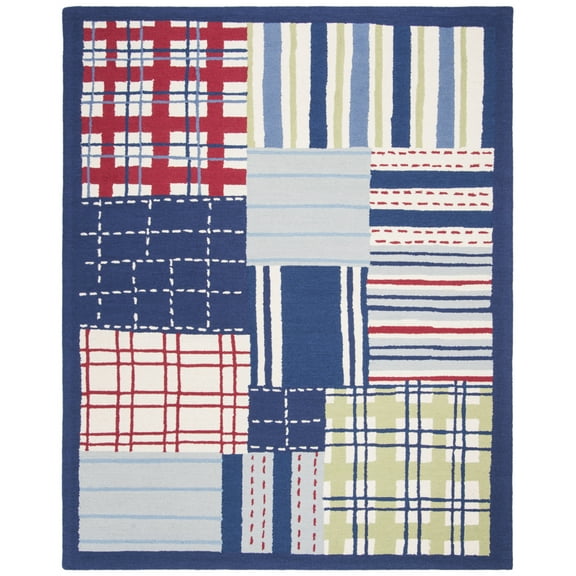 SAFAVIEH Kids Plaid Geometric Striped Cotton Area Rug, Blue/Multi, 2' x 3'