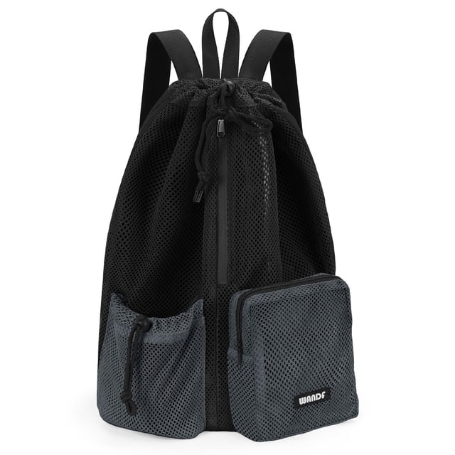 Mochila WANDF Swim Mesh con cordón y bolsillo húmedo, negra