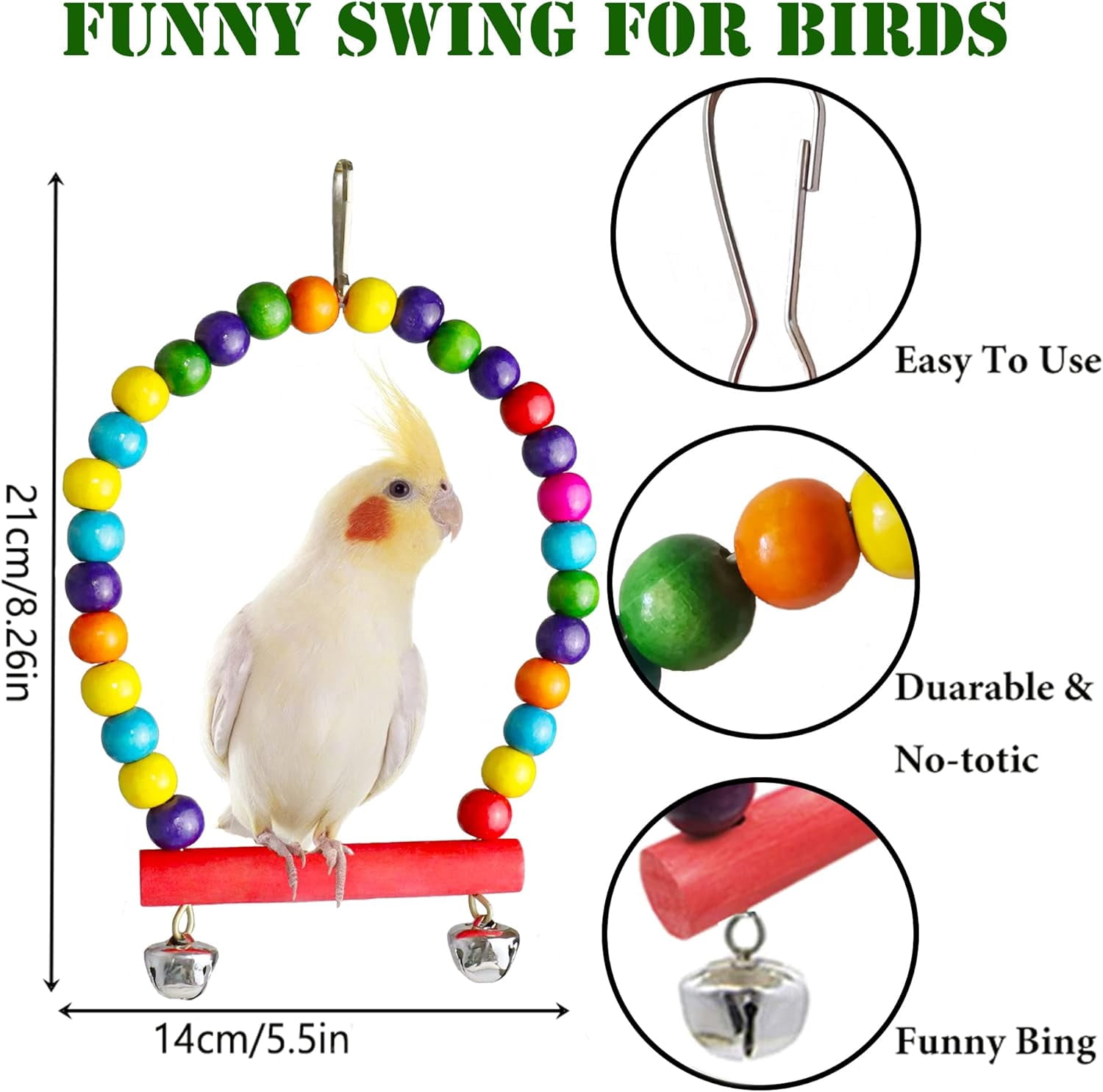 Bird Parakeet Cockatiel Toys, Parrots Cage Hammock Swing Climbing Ladders Wooden Perch Chewing Toy