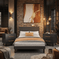 thumbnail image 2 of 3-Piece Queen Bedroom Set: Upholstered Platform Bed with Charging Station & LED Lights + 2 White Nightstands with 2 Drawers – Modern Wingback Bed Frame, No Box Spring Needed, Dark Gray, 2 of 10