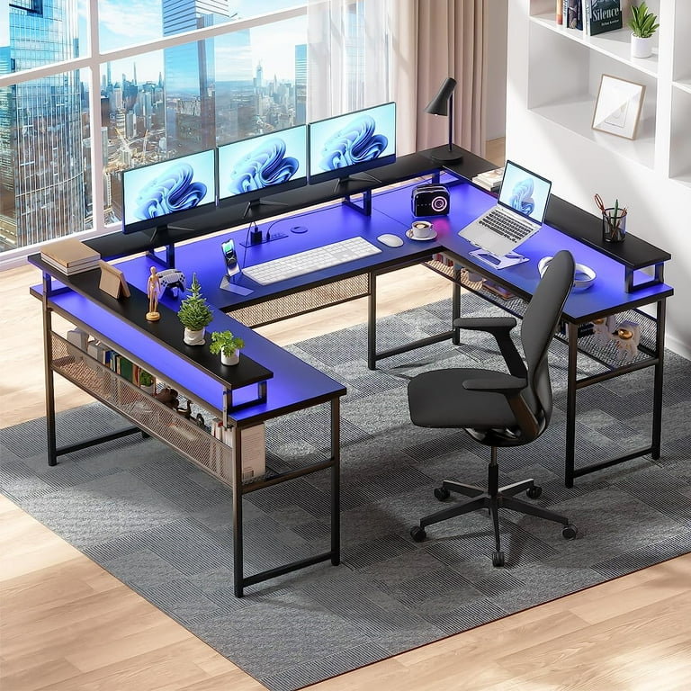 Unikito L Shaped Desk with Drawers, 60 Inch Corner Computer Desks with USB  Charging Port and Power Outlet, Large 2 Person Home Office Table with File