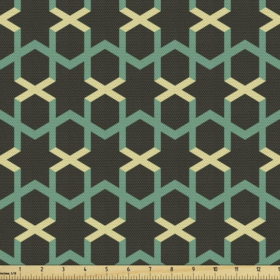 Geometric Sofa Upholstery Fabric by the Yard, Creative Mosaic Like Repetition with Hexagons and Stars, Decorative Fabric for DIY and Home Accents, Olive Green Sea Green by Ambesonne