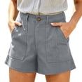thumbnail image 2 of Bloomae Twill Shorts for Women Loose Wide Leg Comfy Stretch Pull on Short Pants Casual Button Elastic High Waisted Beach Vacation Shorts with Pockets, 2 of 9