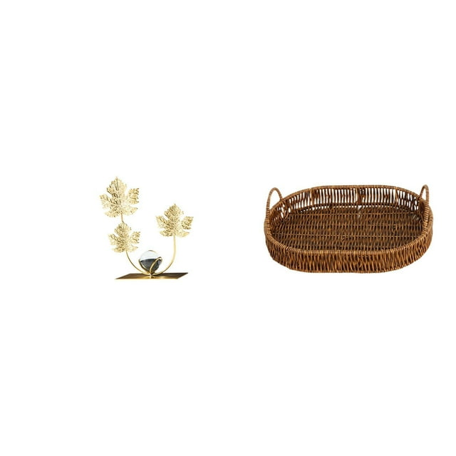 Adorno de estantería con forma de hoja, decoración moderna para el hogar, coleccionables. Frutero ovalado de mimbre, organizador de cocina, cesta de r