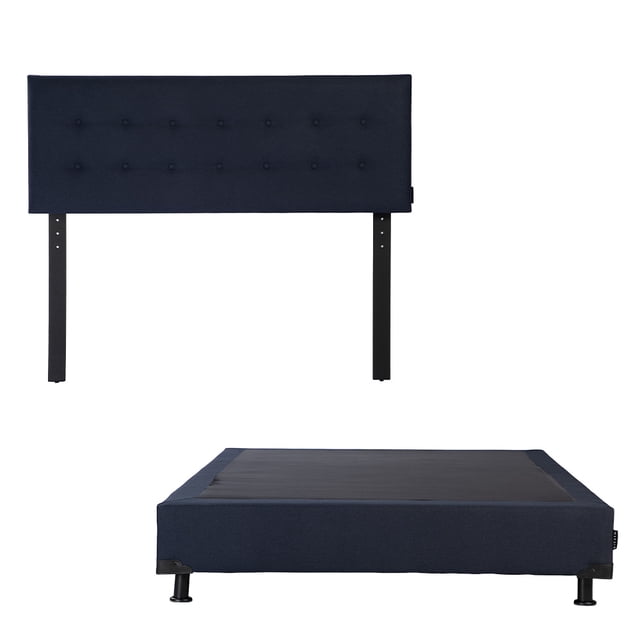 Box Base Cama Queen Size + Cabecera Bilbao Azul Marino Dicasa Orly
