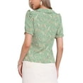 thumbnail image 3 of INSPIRE CHIC Women's Floral Peter Pan Collar Smocked Puff Short Sleeve Ruffle Blouse Top XS Green, 3 of 6