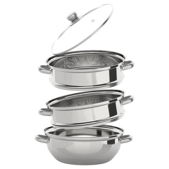 3-Tier Stainless Steel Steamer, Non-Stick Meat Vegetable Cooking Steam Pot Kitchen Steamer Cooker Dumpling Steamer for Induction Cookers, Electric Ceramic Stoves
