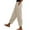 Beige, variant on MEICHEN Women's Cotton and Linen Elastic High Waisted Pocket Pants Side Buttons Nine Point Pants Loose Casual Pants Straight Leg Pants