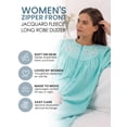thumbnail image 2 of Casual Nights - Women's Jacquard Fleece Zip Front Robe, Duster For Ladies, 3/4 Sleeve Housecoat Duster with Pockets, 46 Inch Length, Green Small, 2 of 4