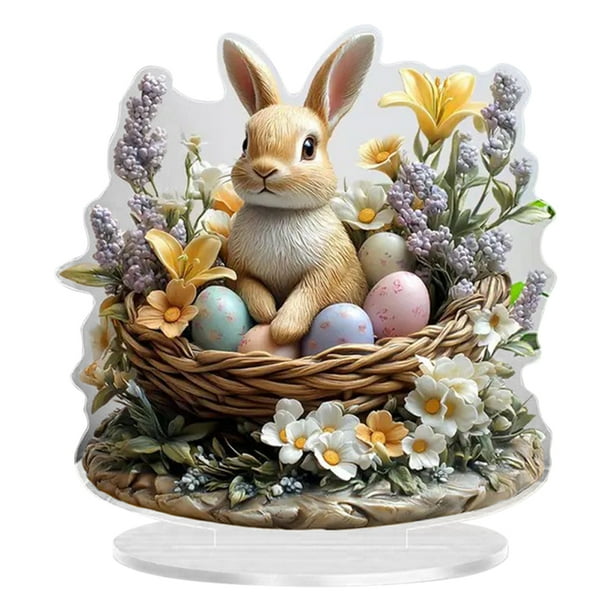 Estatua Conejito Plano ORNAMENTO CONDUNO COLORITO 2D Pascua Escritorio Acrílico (huevo Conejo)