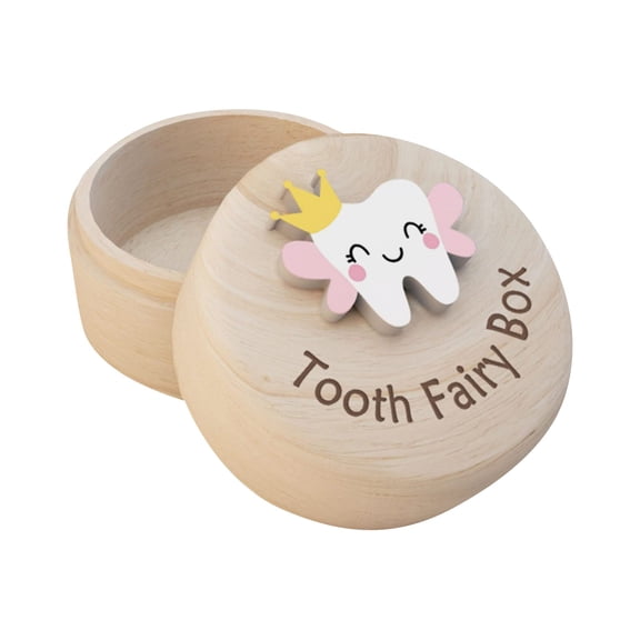 Carved Wooden Storage Box with 3D Tooth Design and Secure Twist Lid for Lost Teeth Keepsake and Growth Souvenir, Yellow