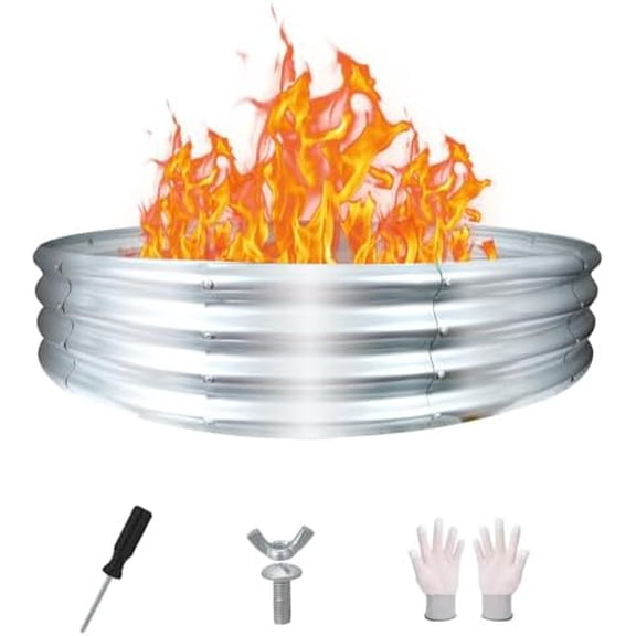 60 Inch Fire Pit Ring 5FT Galvanized Steel Burn Barrel,12" Raised Heavy Duty Wood Burning Fire Pits,Heat Resistant Campfire Ring with Spark Guard, for Outdoor Backyard, Patio & Camping Use
