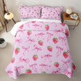 thumbnail image 2 of Erosebridal Pink Strawberry Bow Quilt King for Girls Women, Strawberry Ribbon King Coverlet Set, 3 Pieces, 2 of 7