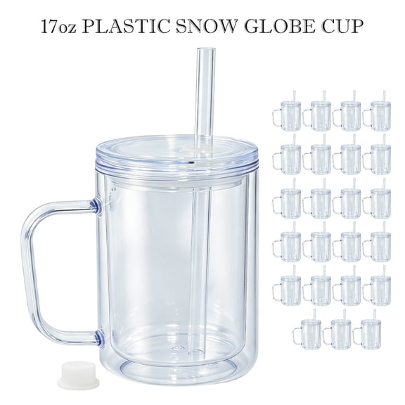 AGH 24 Pack 17oz Double Wall Plastic Cups with Handle