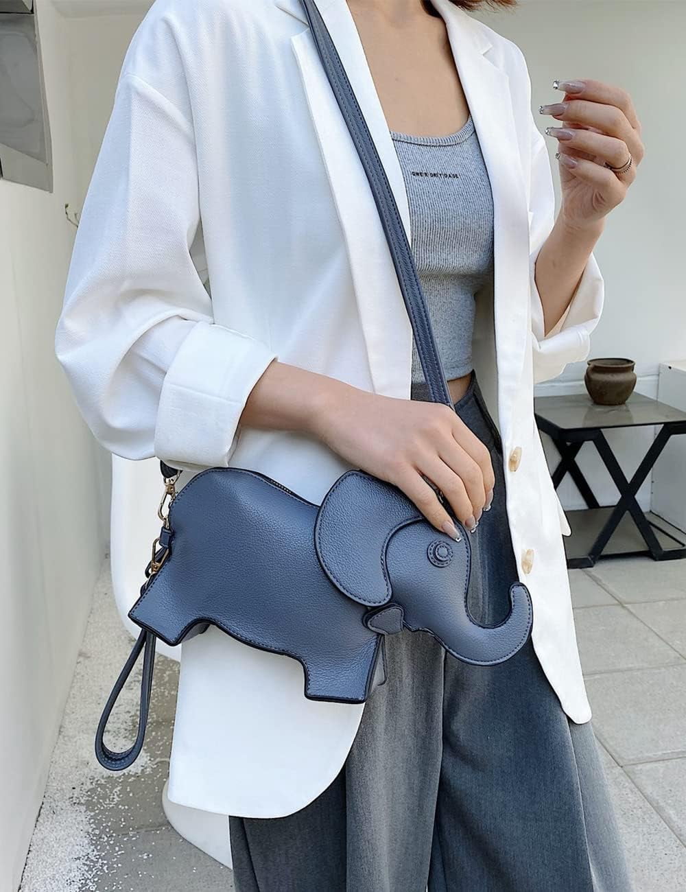 Elephant Shaped Crossbody Bag for Women Shoulder Handbag PU Leather Wristlet Clutch Purse