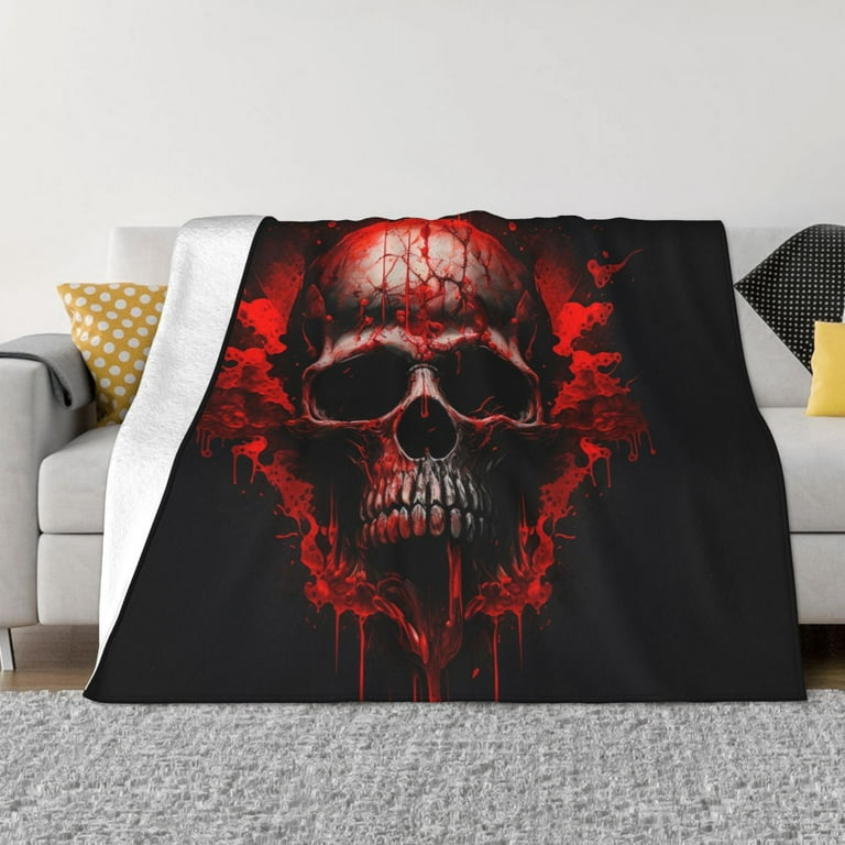 XMXT Throw Blanket Gothic Skull Blood Print Machine Washable Blankets for Sofa 50 x 40 inches Black