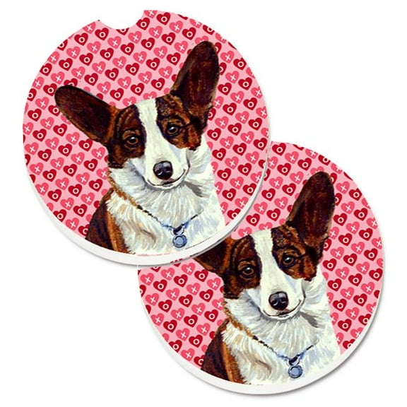 Corgi Hearts Love & Valentines Day Portrait Set of 2 Cup Holder Car Coaster