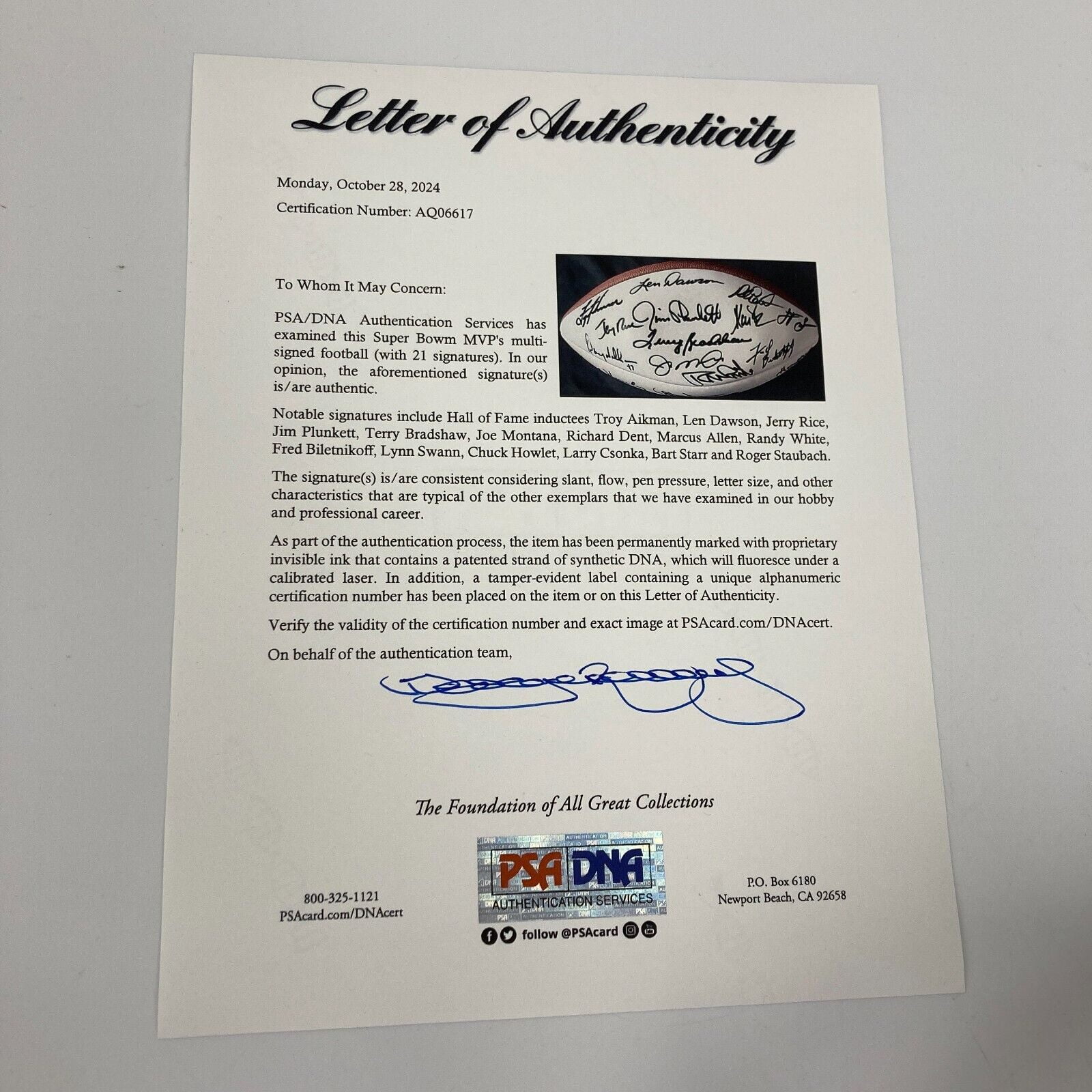 Super Bowl MVP Signed Football 21 Sigs Bart Starr Joe Montana Jerry Rice PSA DNA