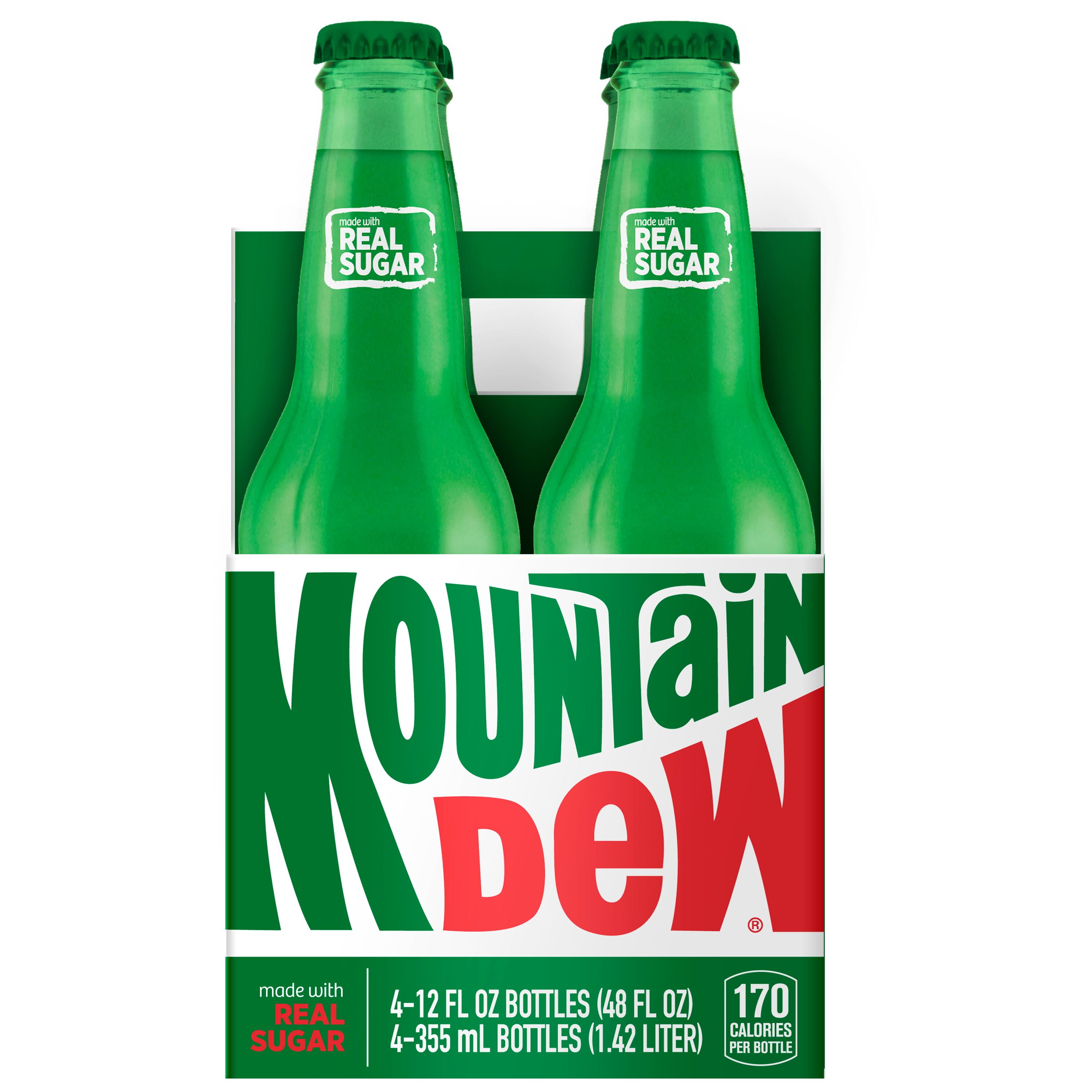 Mountain Dew Soda Pop, 12 fl oz, 4 Pack Glass Bottles