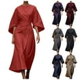 thumbnail image 3 of 2025 Vestido elegante de color liso para mujer con cintura alta, mangas murciélago, estilo informal, mezcla de poliéster, vestido de fiesta para todas las estaciones, 3 of 5