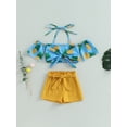 thumbnail image 2 of Bagilaanoe 2pcs Toddler Baby Girls Short Pants Set Print Off Shoulder Short Sleeve Crop Tops + Shorts with Belt 18M 24M 3T 4T 5T 6T Kids Casual Summer Outfits, 2 of 8
