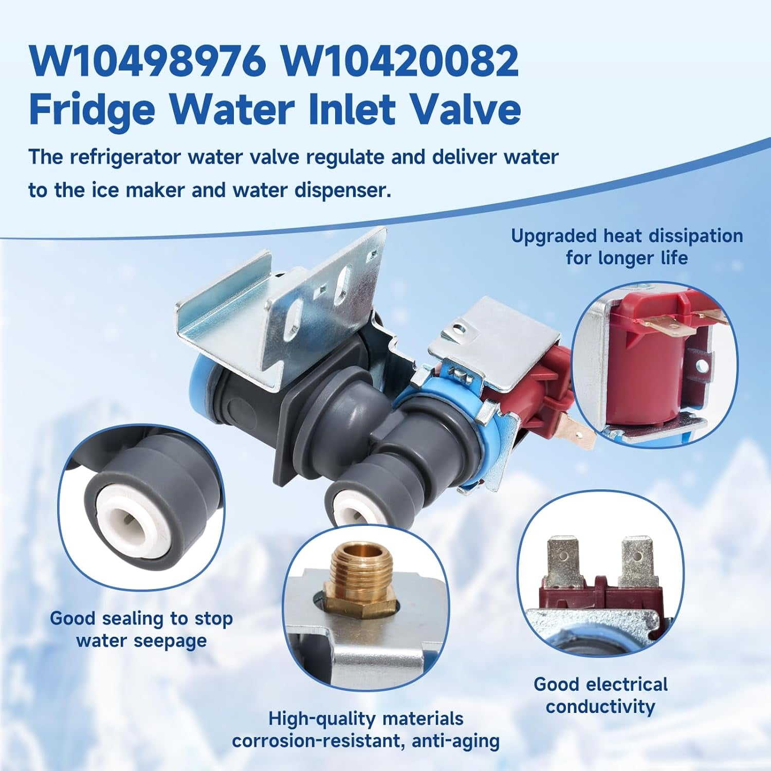 RVKXHD WPW10498976 W10498976 Refrigerator Ice Maker Water Inlet Valve Replacement Compatible with Whirlpool Maytag, K-78200 Solenoid Valve Replace W10420082 W10498974 K-78186 PS11755667 WP2315576