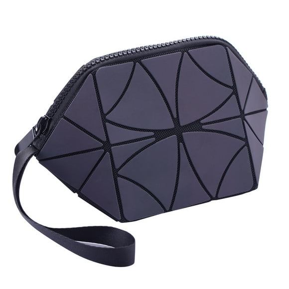 Glossy Geometric Striped Cosmetic Bag Foldable Storage Bag Portable Travel Makeup Organizer Bag