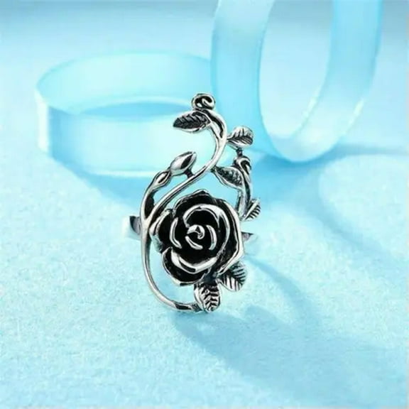 GKNET Elegant Women Rose Flower Vine Leaf Floral Rings Party Daily Wear Christmas Gift-8-1#