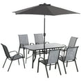 thumbnail image 1 of Outsunny 8 Pieces Patio Dining Set with Umbrella, 6 Chairs and Table, Grey, 1 of 10