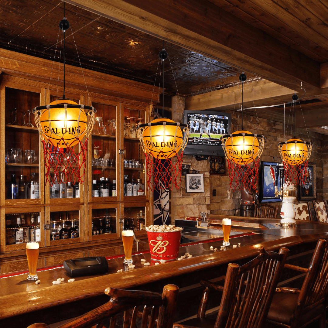 FINE MAKER Basketball Pendant Light Glass Industrial Chandelier Sport Ceiling Lighting Fixture Hanging Light for Restaurant Bar Sports Shop