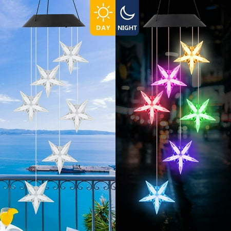 Color-Changing LED 6 Hummingbird Solar Wind Chimes Yard Home Garden