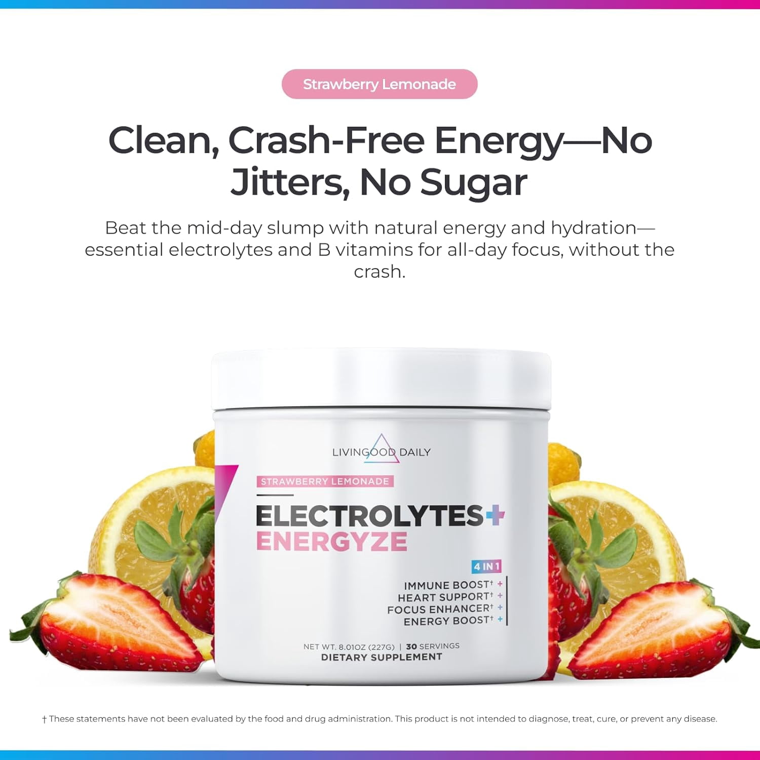 Livingood Daily Electrolytes Powder Strawberry Lemonade, 30 Servings - 4in1 Hydration Powder Sugar Free Electrolyte Drink Mix