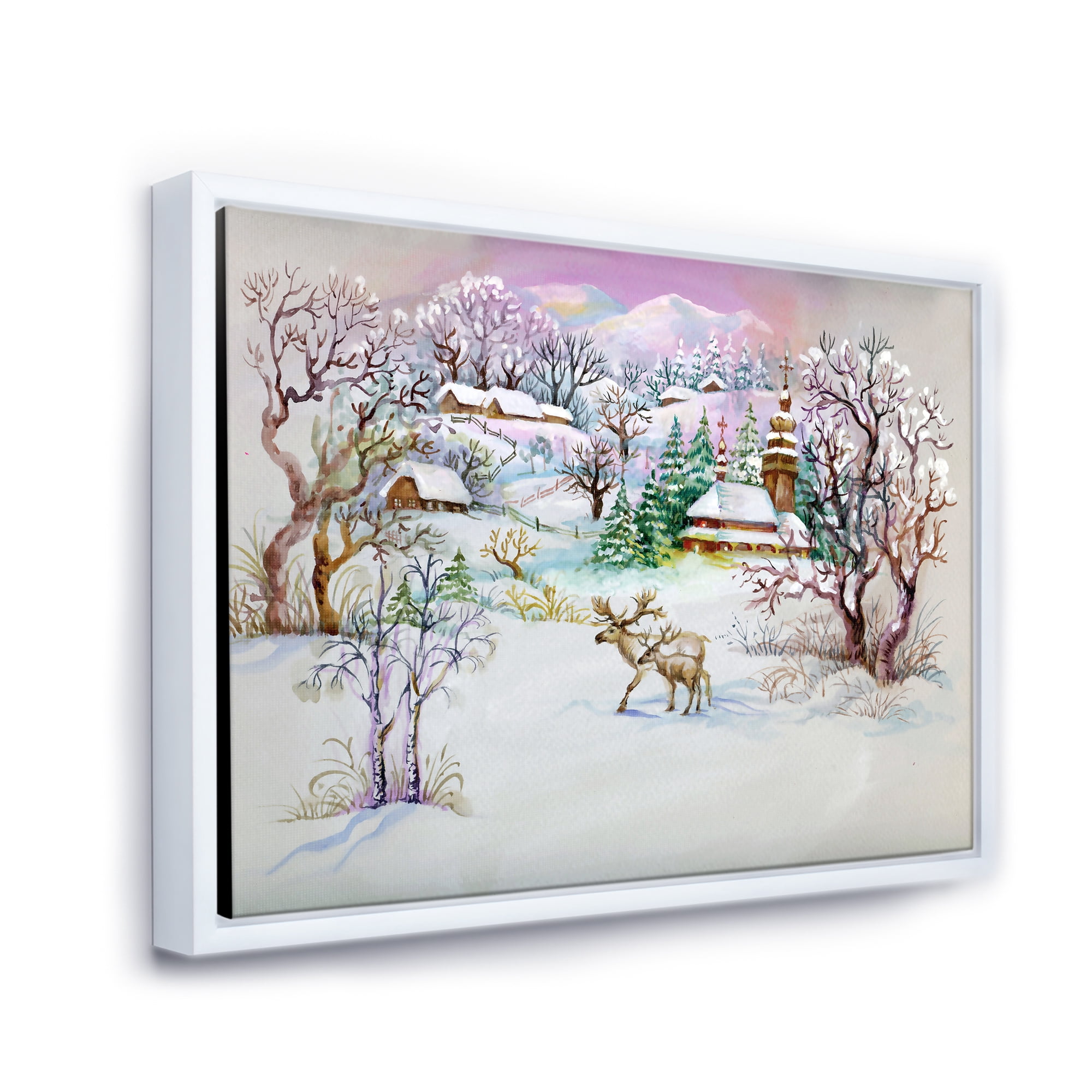 Designart 'Winter VIllage Life Landscape' Traditional Framed Canvas Wall Art Print