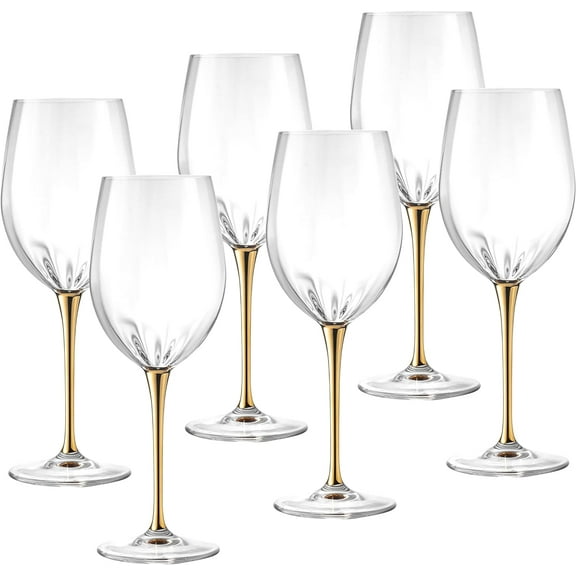 Barski Goblet - Red Wine Glass - Crystal Glass - Water Glass - Shiny Gold Stem - Stemmed Glasses - Set of 6 Goblets - 18 oz Made in Europe