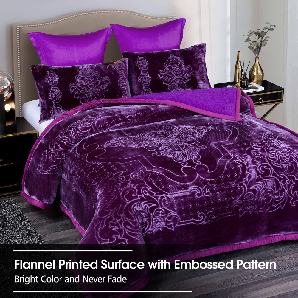 JML Solid Print Polyester Bed Blankets, King, Purple, 3Pieces
