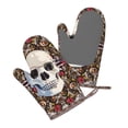 thumbnail image 4 of XMXT 2 Pcs Silicone Oven Mitts, Floral Skull Heart Arrow Pattern Thickened Non-Slip BBQ Gloves, Multicolor, 4 of 9