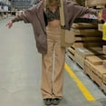 thumbnail image 2 of felwors Women's Vintage Corduroy High Elastic Waist Wide Leg Pocketed Pants Trouser Beige, M, 2 of 5