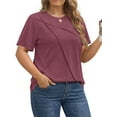 thumbnail image 3 of Fantaslook Women Plus Size Tops Pleated Crewneck Short Sleeve Shirts Casual Summer Tops, 3 of 9