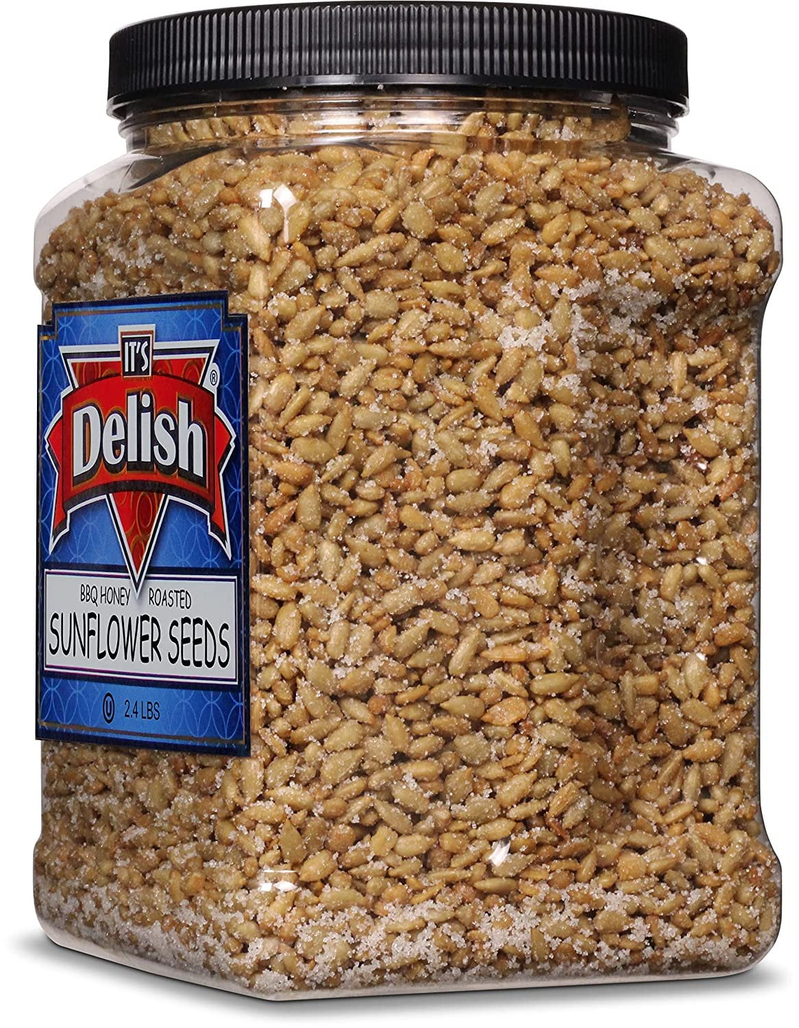 BBQ Honey Roasted Sunflower Seeds by It's Delish, 2.4 LBS Reusable Jumbo Container  Gourmet Sunflower Seeds in Honey Sugar Coating and Barbecue Seasoning, Sweet & Savory Seed Snack - Vegan, Kosher...
