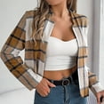 thumbnail image 4 of Women's Warm Plaid Jacket Khaki Winter Long-sleeved Casual Hoodless Outfits Clothes with Hooded S, 4 of 6