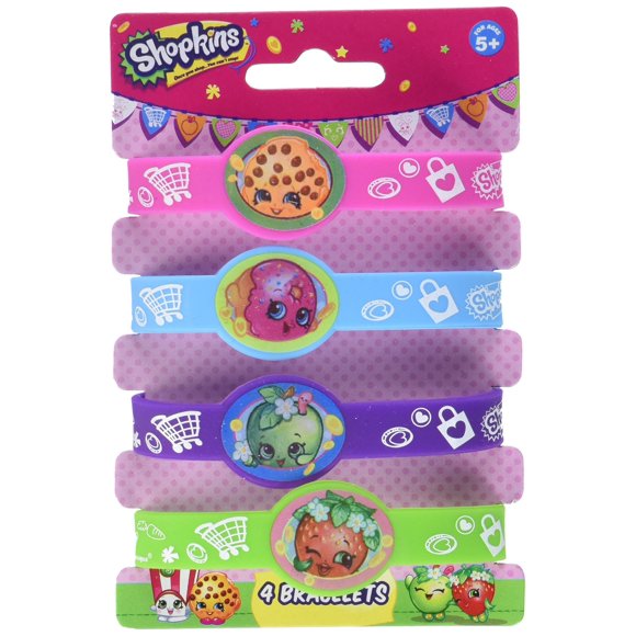 4pc Shopkins Stretchy Silicone Bracelets Gift Set D'Lish Donut Apple Blossom