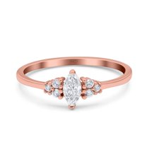 Rose Tone, Simulated Cubic Zirconia Size-9 Marquise Art Deco Engagement Ring Round 3 Stone 925 Sterling Silver