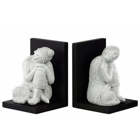 Buddha with Head Resting on Knee Bookend Assortment of 2-White-Benzara