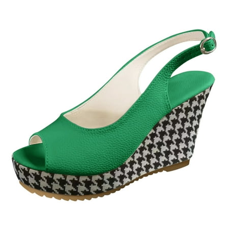 

Daznico Sandals Women Ladies Summer Leather Open Toe Buckle Thousand Bird Check Printed Thick Wedge Heel Sandals Orthopedic Sandals for Women Summer Sandals for Women 2024(Color:Green Size:US 7)
