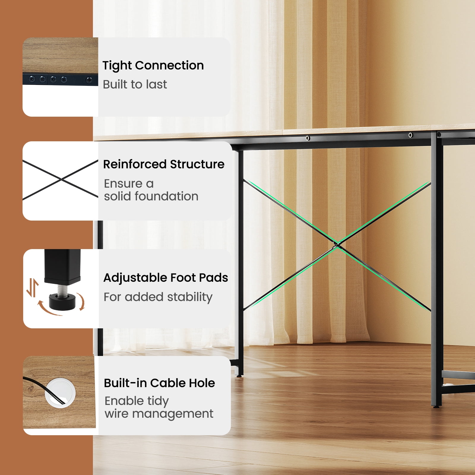 Gymax L-Shaped Reversible Computer Desk 2-Person Long Table w/Monitor Stand Natural