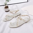 thumbnail image 4 of Rhinestone Sandals for Women Dressy Bohemian Pearl Crystal Flat Sandals Strappy Sandals Comfort Open Toe Gladiator Flat Sandals, 4 of 4