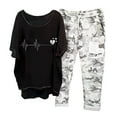 thumbnail image 2 of Atogsazn Two Piece Sets Women Cotton Linen Set Casual Print Crewneck Half Sleeve Pullover Shirt Tops + Capri Trousers Set Black S, 2 of 5