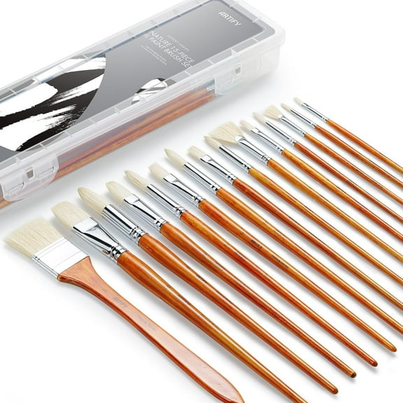 ARTIFY 15-Piece Professional Oil Paint Brush Set - Natural Hog Bristle, No-Shedding, Handcrafted by Masters for Oil/Acrylic/Gouache/Watercolor Painting (Includes Carrying Case)