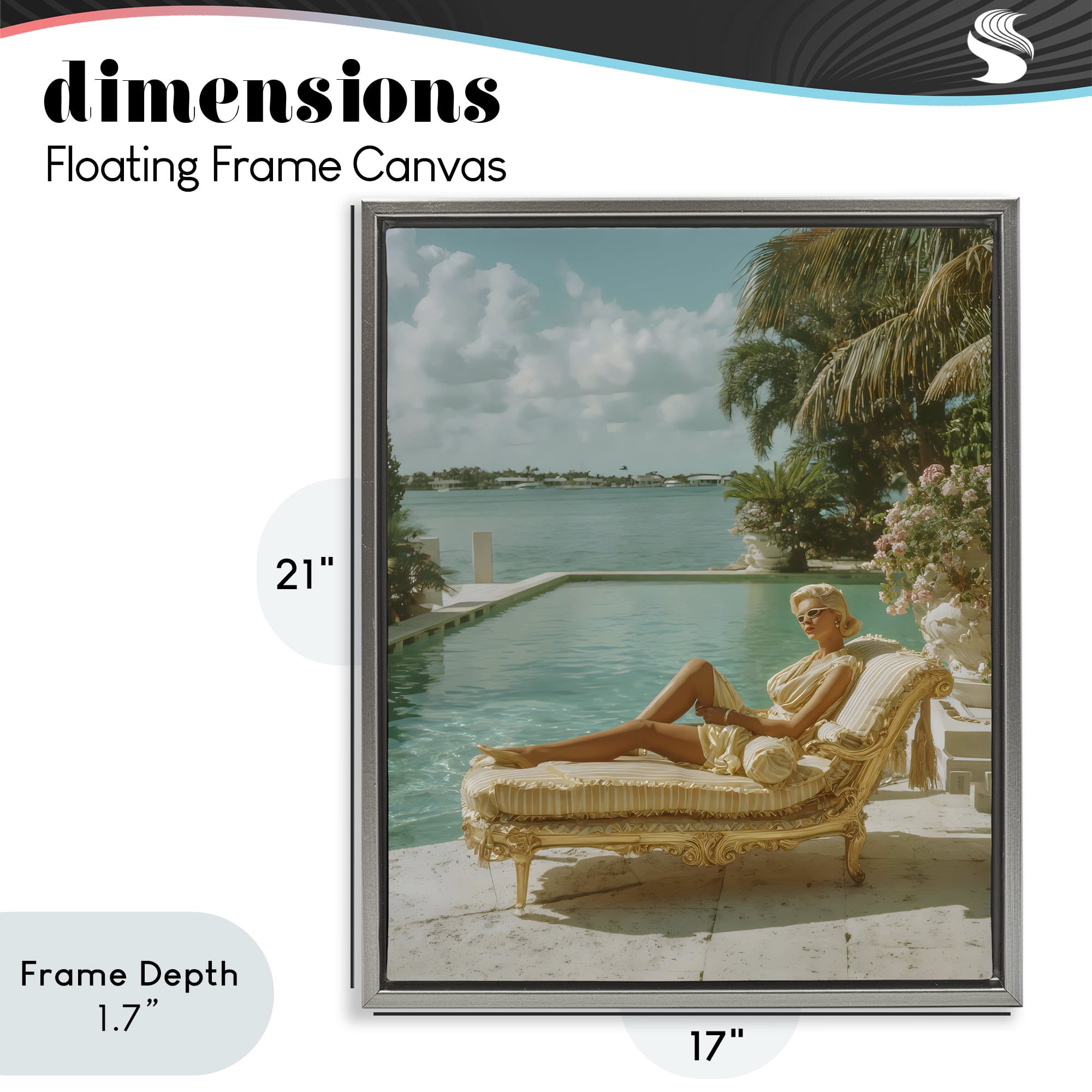 Stupell Industries Vintage Poolside Woman Gray Framed Floater Canvas Wall Art, design by Franklyn Gregory