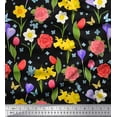 thumbnail image 1 of Soimoi Poly Georgette Fabric Daffodil,Tulip & Rose Floral Printed Fabric 1 Yard 52 Inch Wide, 1 of 3